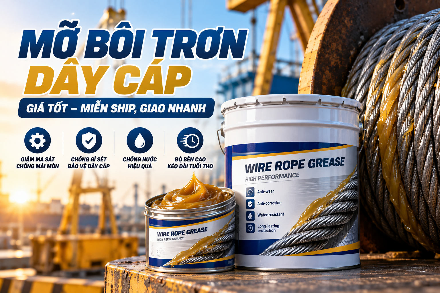 Mỡ bôi trơn dây cáp thép chống gỉ sét, chống mài mòn, giá tốt