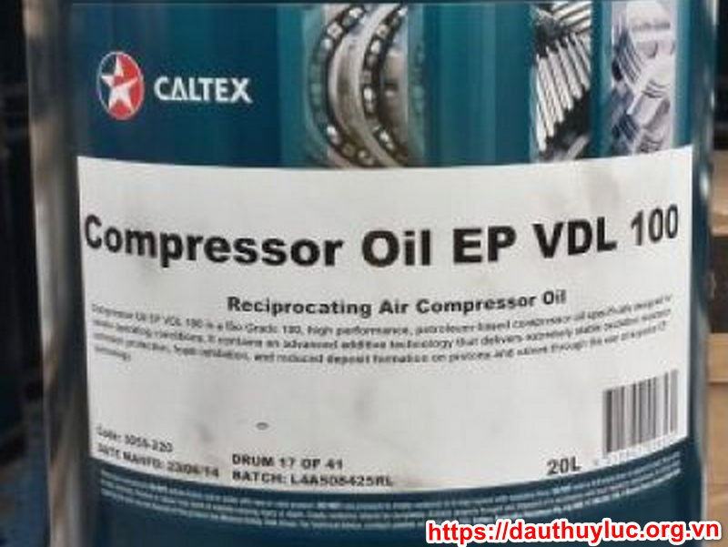 Dầu máy nén khí Piston Caltex Compressor Oil EP VDL 100 là dầu máy nén khí Caltex chuyên dụng cho các dòng máy nén khí Pistong.
