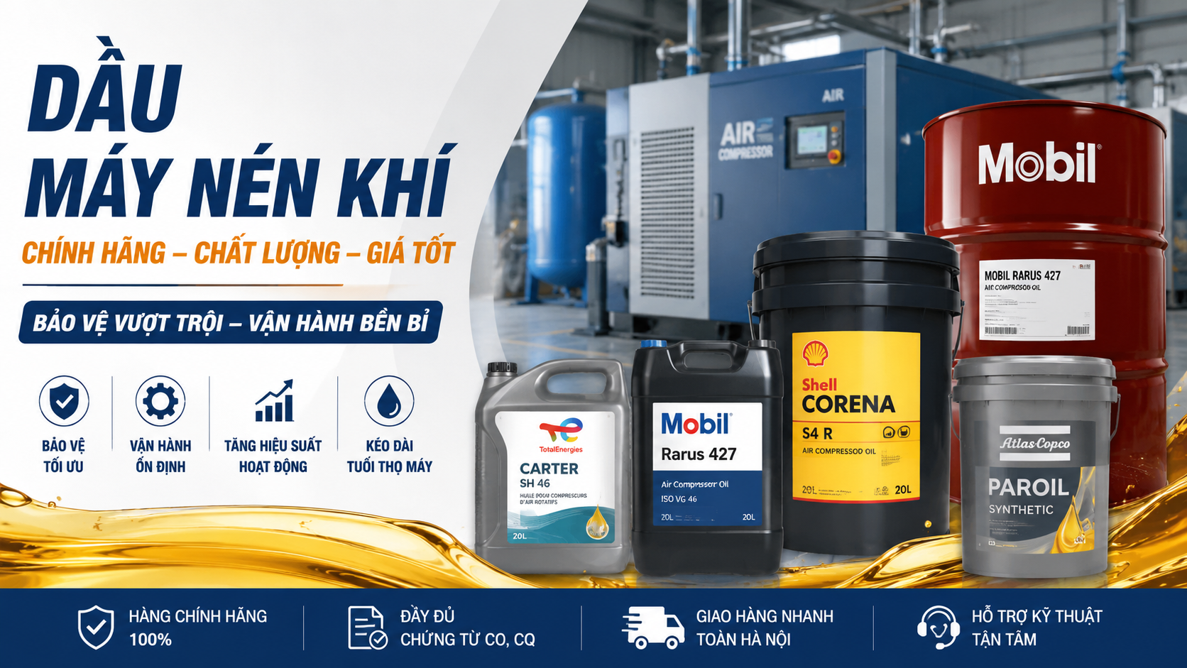 Địa chỉ cung cấp dầu máy nén khí Hà Nội